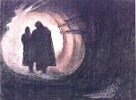 silhouettes of V&C in a backlit tunnel